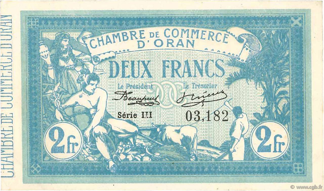 2 Francs FRANCE Regionalismus und verschiedenen Oran 1915 JP.141.14 VZ+