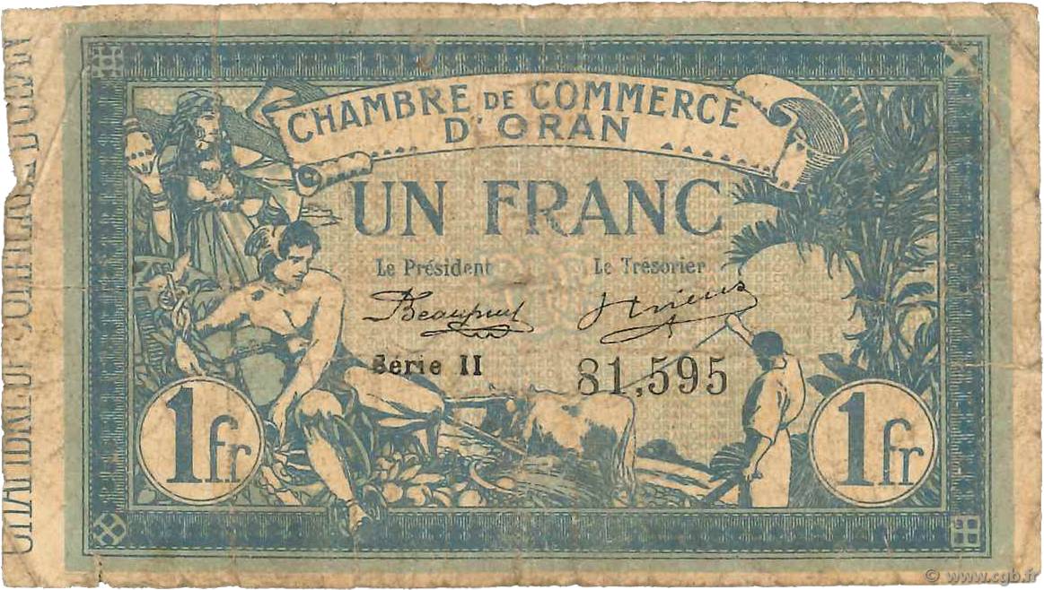 1 Franc FRANCE regionalism and various Oran 1915 JP.141.20 G