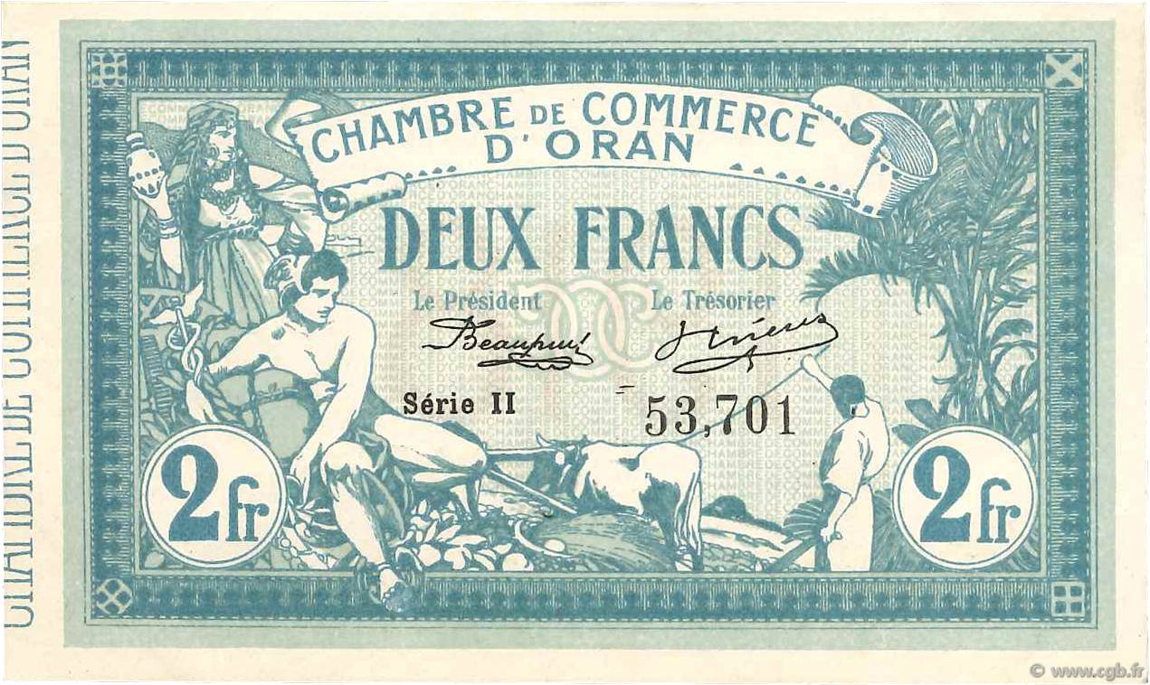 2 Francs FRANCE regionalism and various Oran 1915 JP.141.21 XF