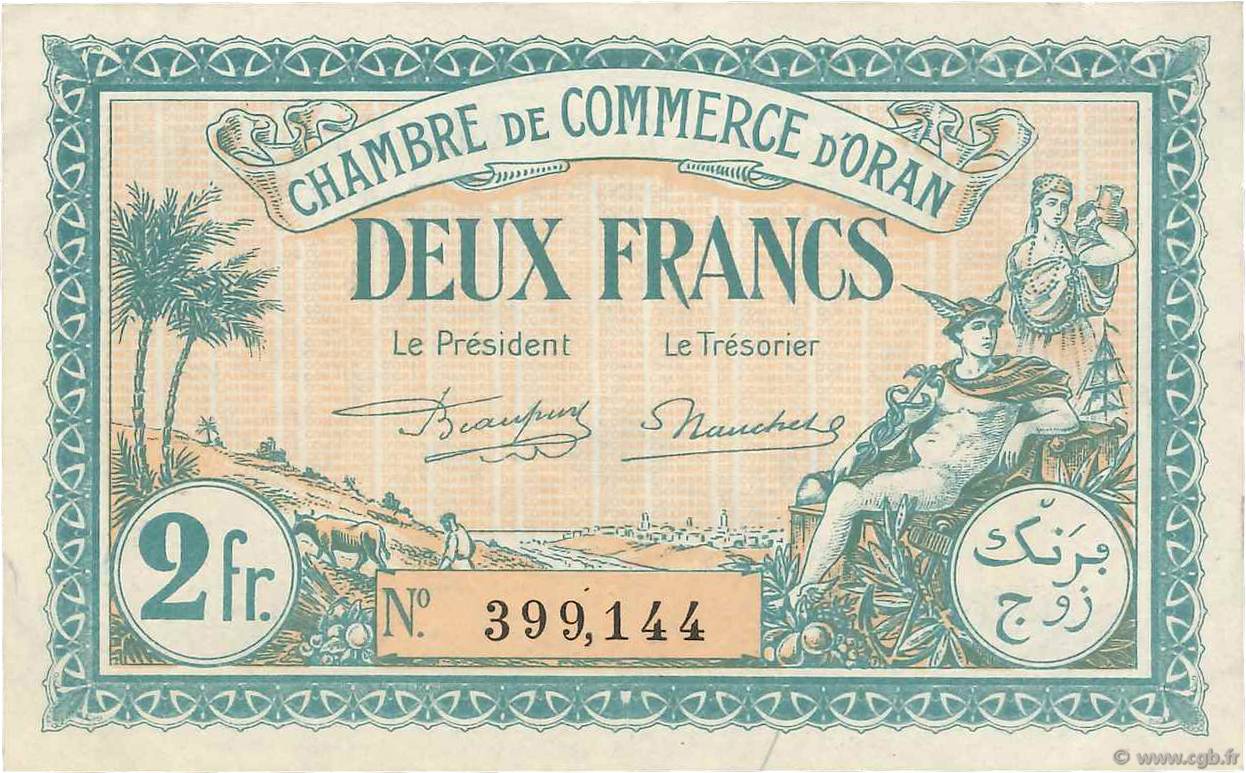 2 Francs FRANCE regionalismo e varie Oran 1921 JP.141.29 q.SPL