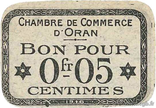 5 Centimes FRANCE Regionalismus und verschiedenen Oran 1916 JP.141.40 fST+
