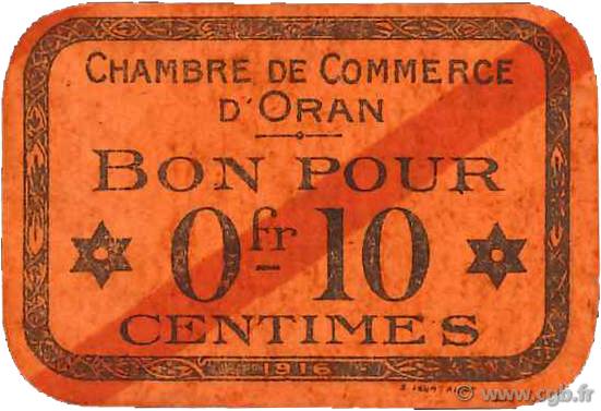 10 Centimes FRANCE regionalismo y varios Oran 1916 JP.141.47 MBC