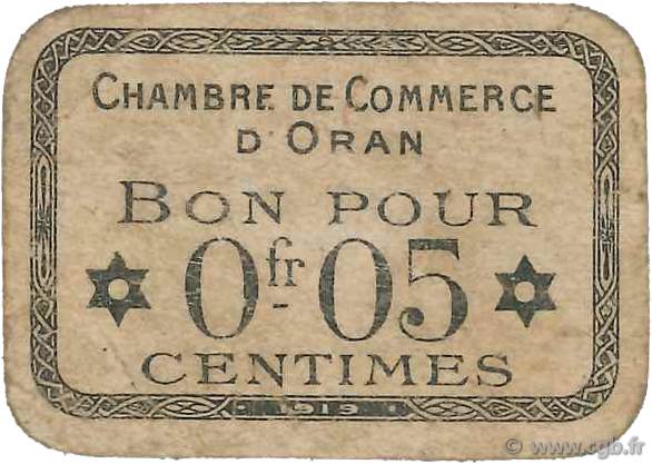 5 Centimes FRANCE régionalisme et divers Oran 1919 JP.141.54 TB