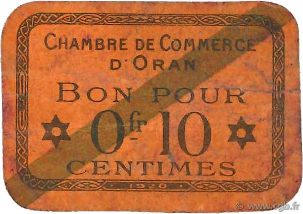 10 Centimes FRANCE regionalism and various Oran 1920 JP.141.57 F
