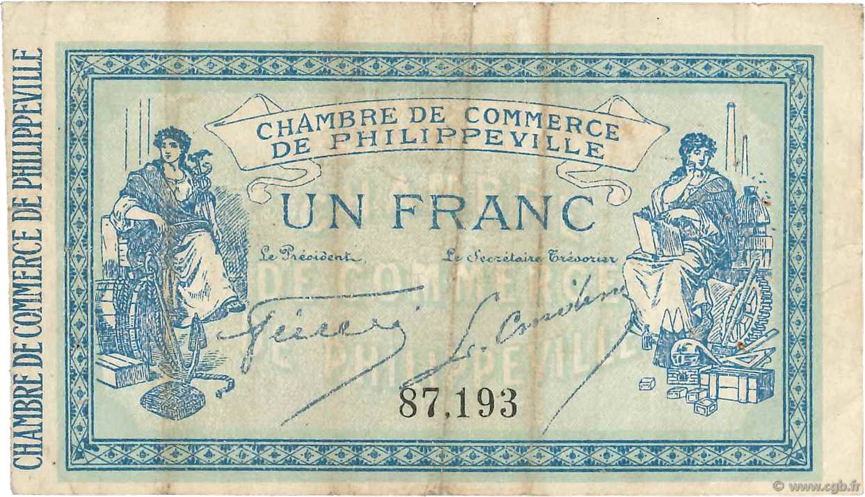 1 Franc FRANCE regionalism and various Philippeville 1914 JP.142.02 F