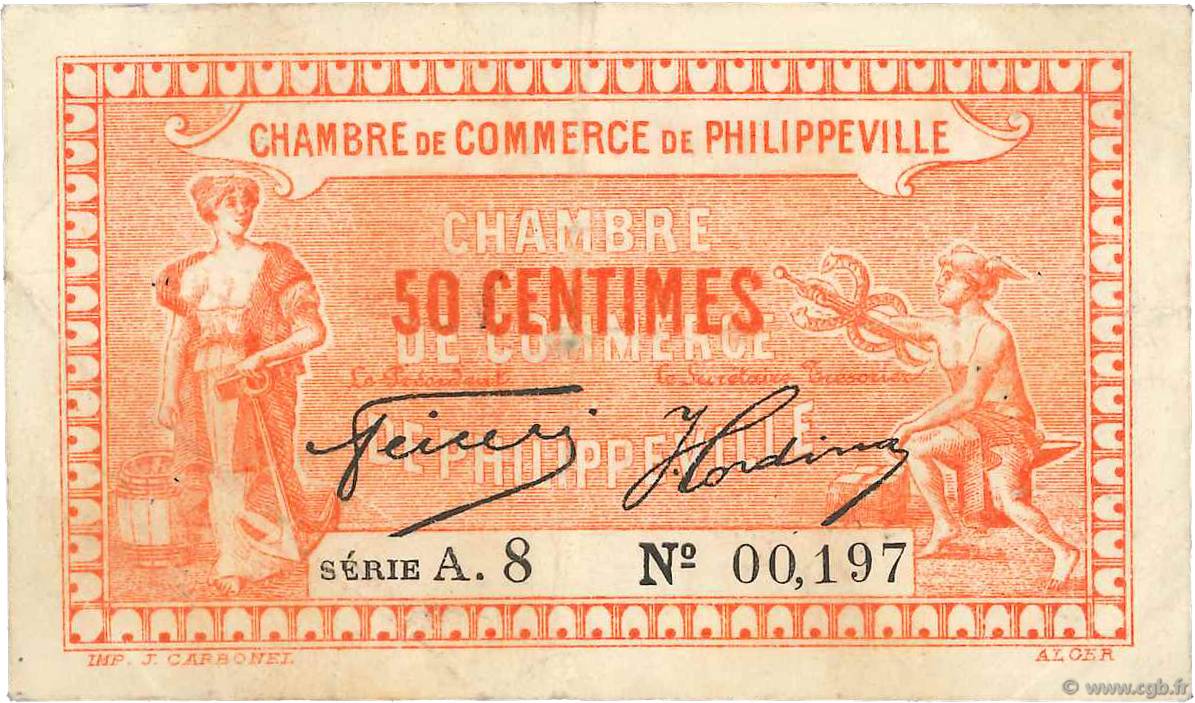50 Centimes FRANCE regionalismo y varios Philippeville 1922 JP.142.10 BC