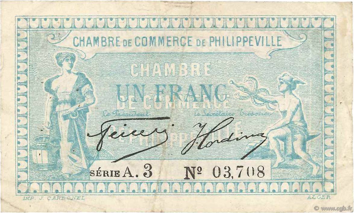 1 Franc FRANCE regionalism and various Philippeville 1922 JP.142.11 F