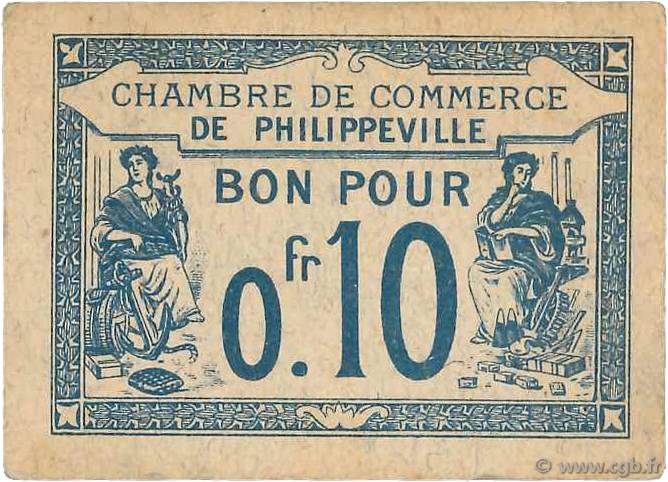 10 Centimes FRANCE regionalism and miscellaneous Philippeville 1915 JP.142.13 VF