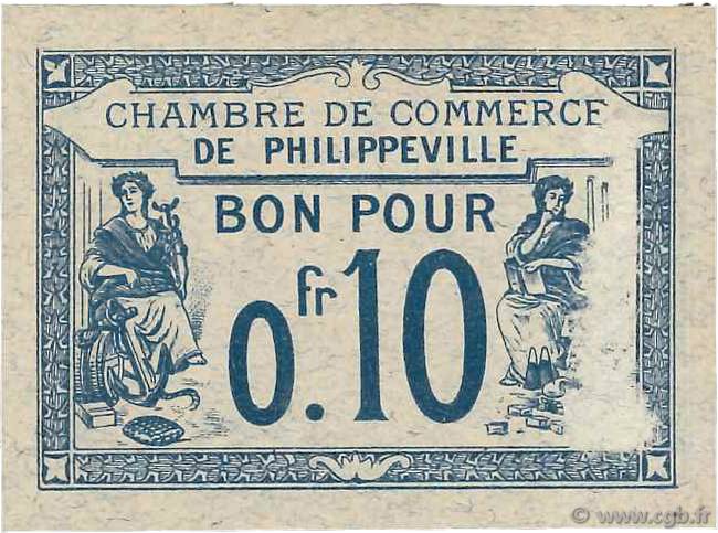 10 Centimes FRANCE regionalism and various Philippeville 1915 JP.142.13 VF+