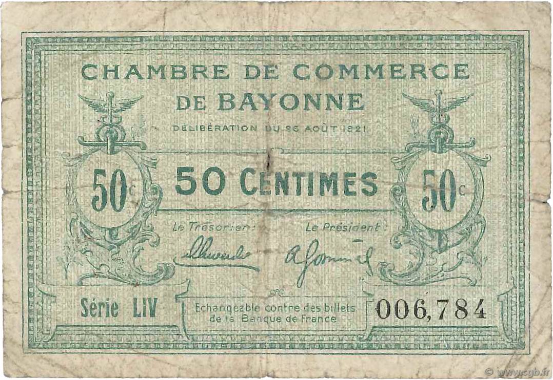 50 Centimes FRANCE regionalismo e varie Bayonne 1921 JP.021.69 B