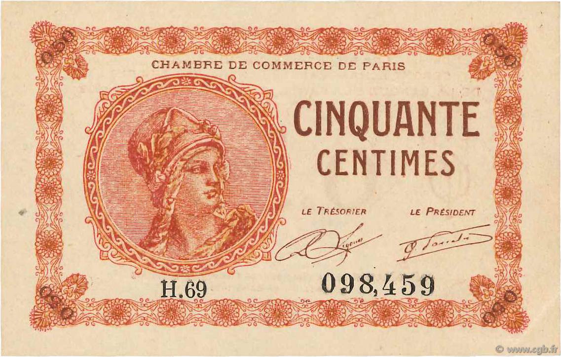 50 Centimes FRANCE regionalism and various Paris 1920 JP.097.10 AU+