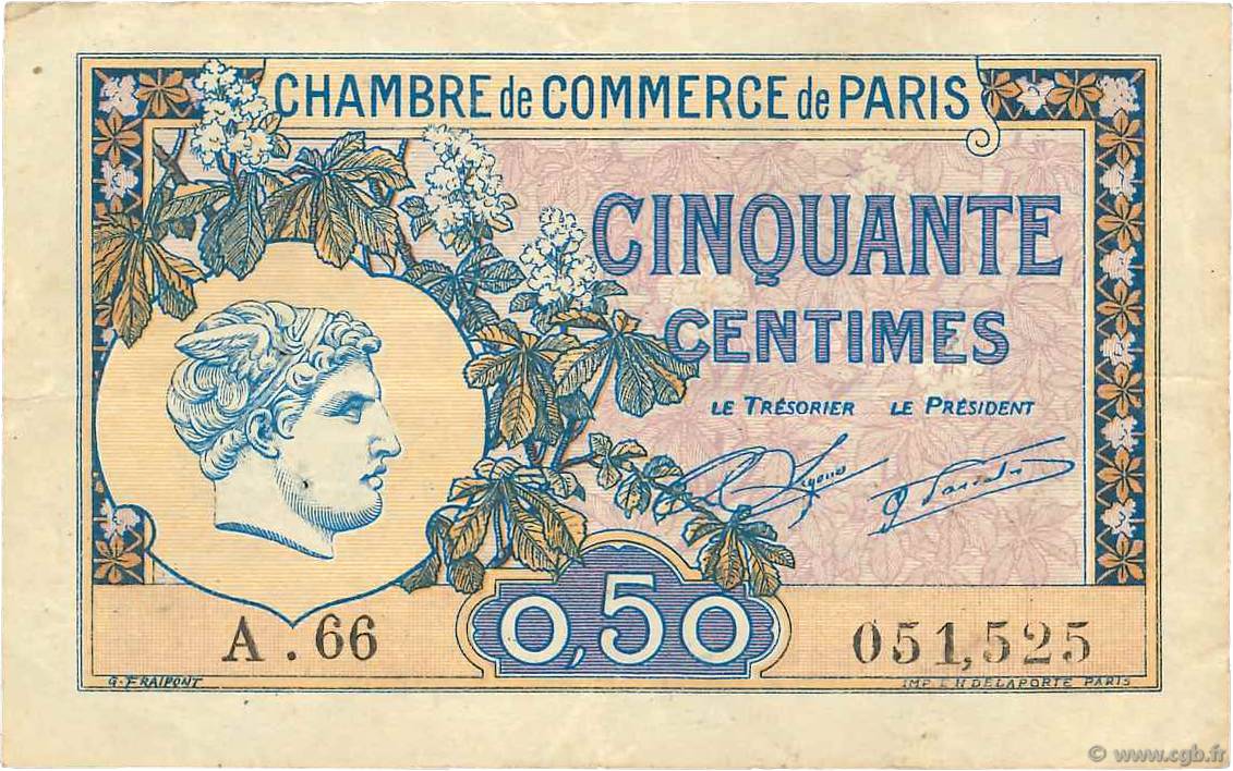 50 Centimes FRANCE régionalisme et divers Paris 1920 JP.097.31 TB