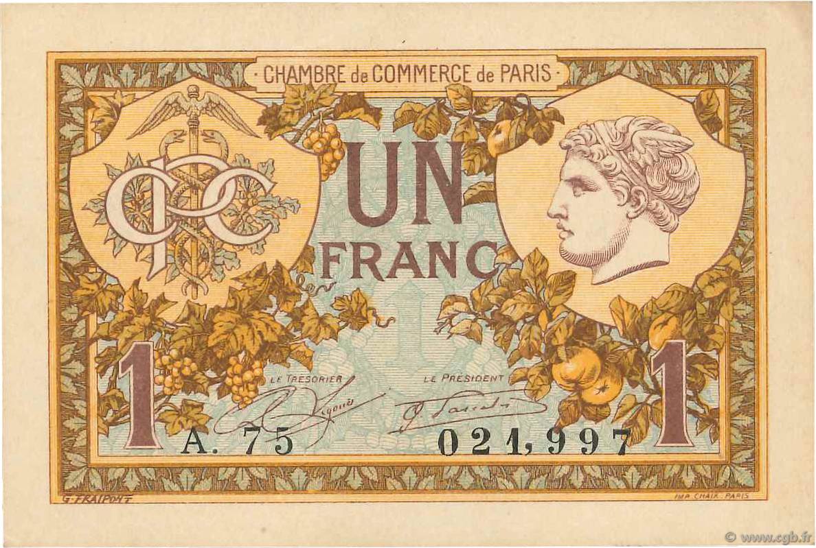 1 Franc FRANCE regionalismo e varie Paris 1920 JP.097.36 AU+