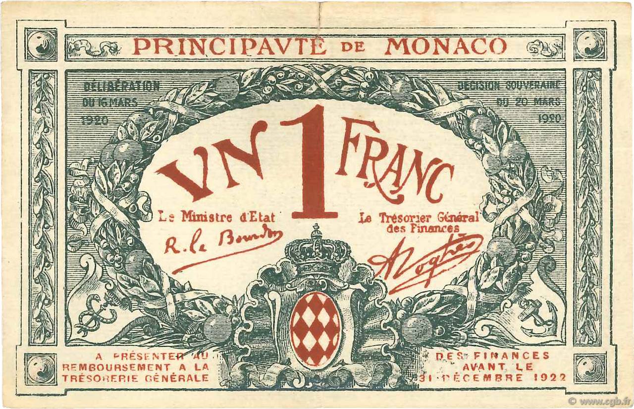 1 Franc MONACO  1920 P.05 VF-