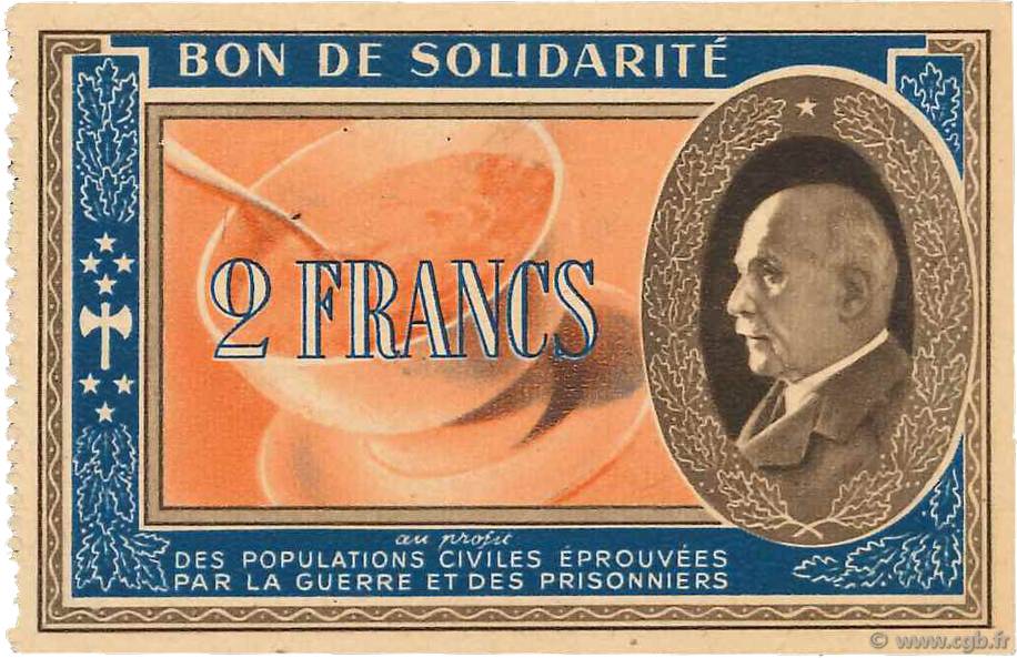 2 Francs BON DE SOLIDARITÉ FRANCE Regionalismus und verschiedenen  1941 KL.03C3 VZ+