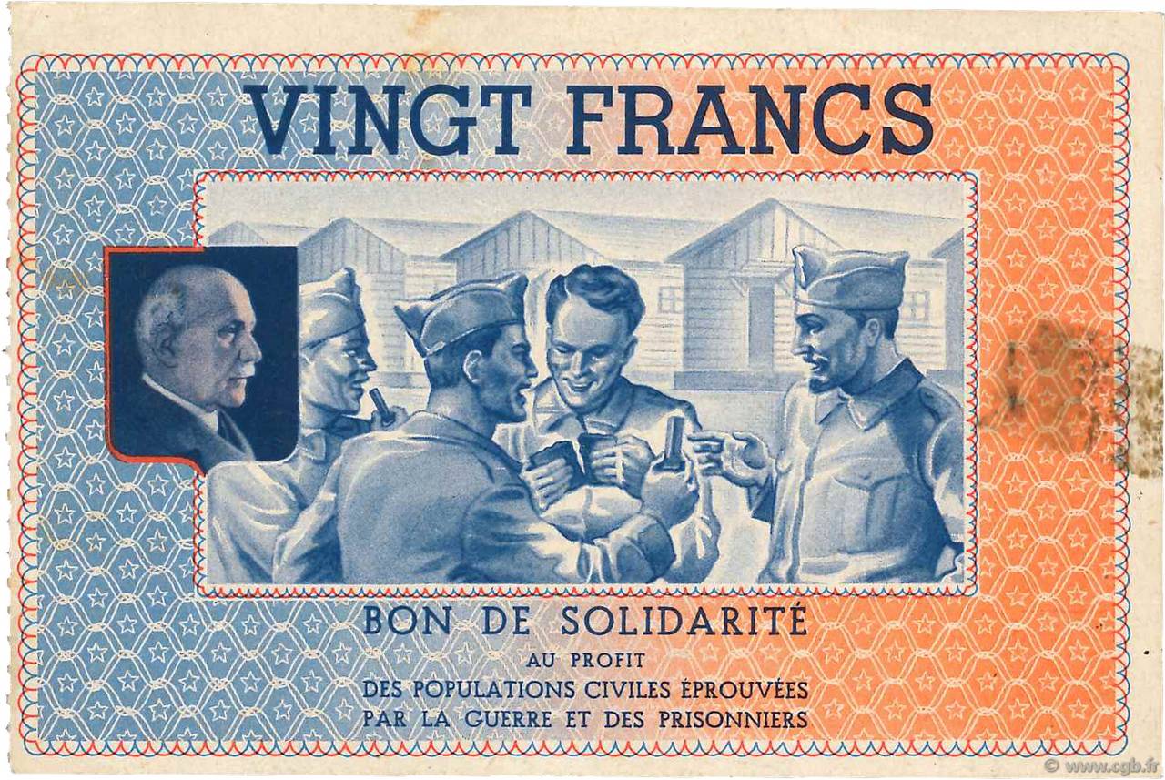 20 Francs BON DE SOLIDARITE FRANCE regionalism and miscellaneous  1941 KL.08C2 VF