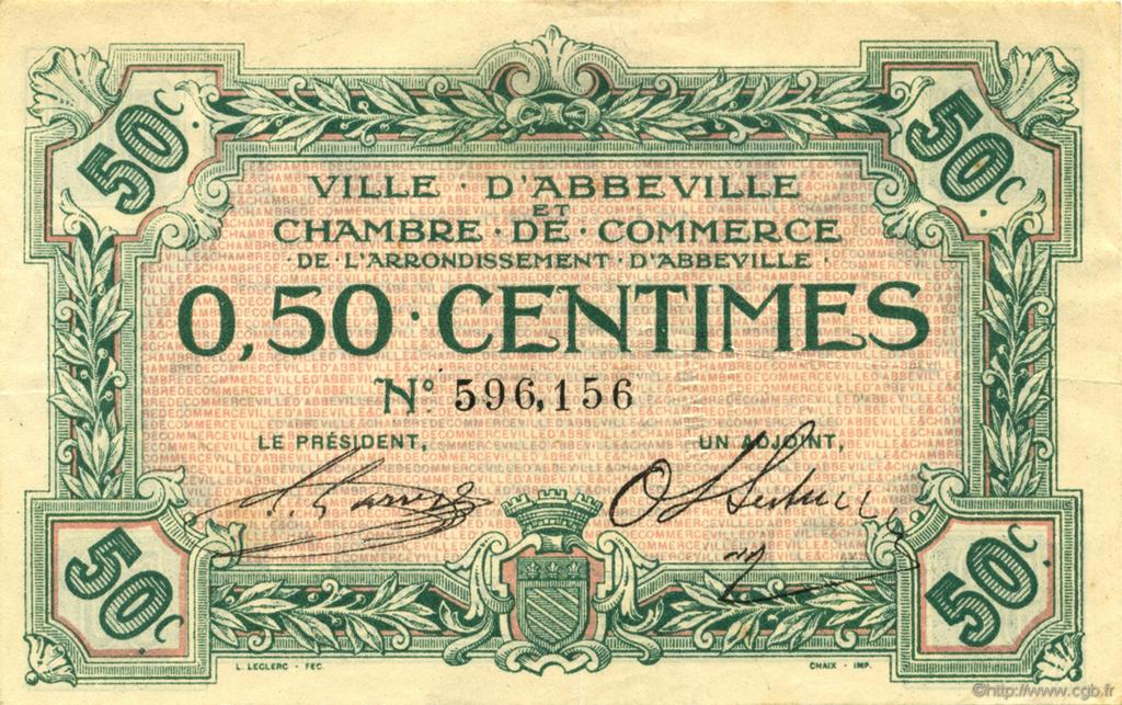 50 Centimes FRANCE regionalismo e varie Abbeville 1920 JP.001.01 BB to SPL