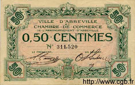 50 Centimes FRANCE regionalismo y varios Abbeville 1920 JP.001.01 BC