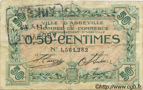 50 Centimes FRANCE regionalism and miscellaneous Abbeville 1920 JP.001.08 F