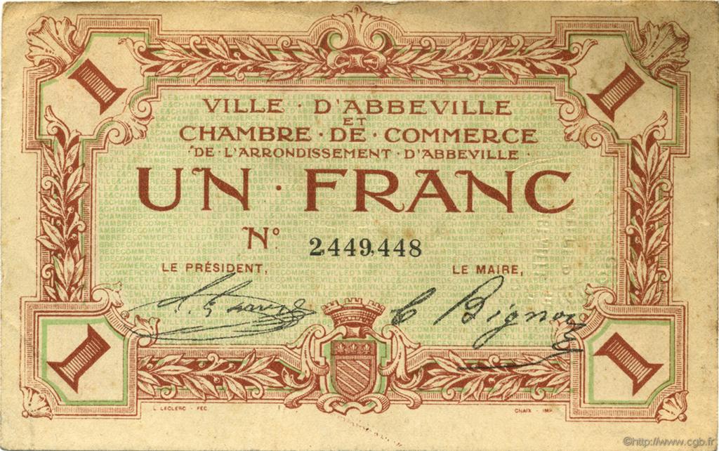 1 Franc FRANCE régionalisme et divers Abbeville 1920 JP.001.15 TB
