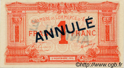 1 Franc Annulé FRANCE regionalismo y varios Agen 1914 JP.002.04 SC a FDC