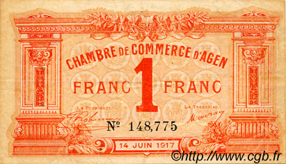 1 Franc FRANCE Regionalismus und verschiedenen Agen 1917 JP.002.14 S