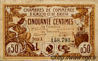 50 Centimes FRANCE régionalisme et divers Ajaccio et Bastia 1915 JP.003.03 TB