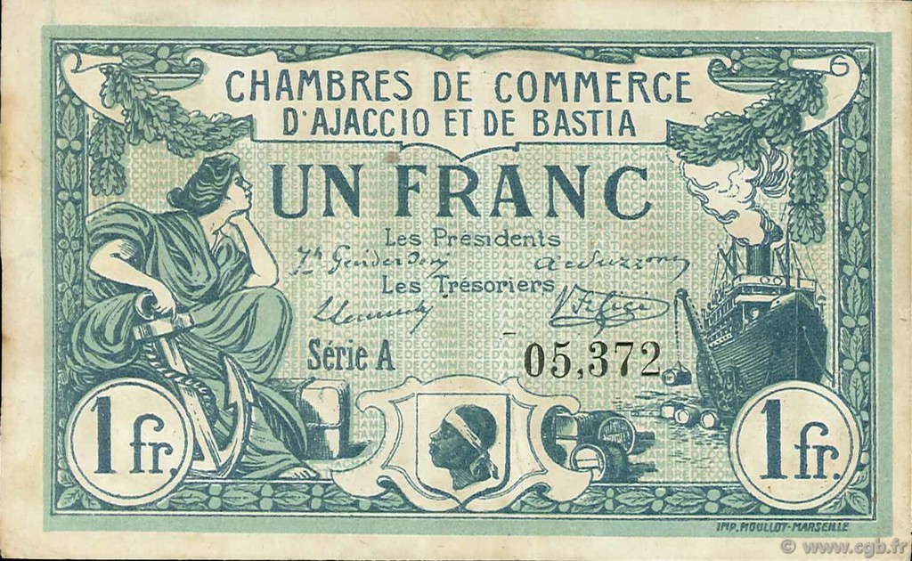 1 Franc FRANCE Regionalismus und verschiedenen Ajaccio et Bastia 1915 JP.003.04 S