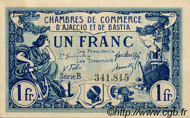 1 Franc FRANCE regionalism and various Ajaccio et Bastia 1917 JP.003.07 VF - XF