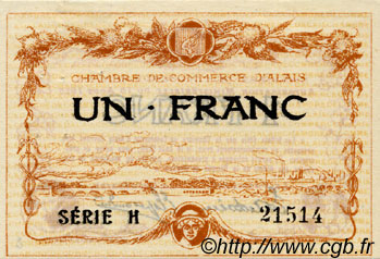 1 Franc FRANCE regionalismo e varie Alais. Nom Actuel : Alès 1915 JP.004.05 BB to SPL
