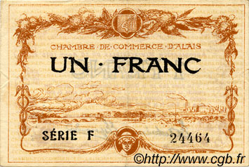 1 Franc  FRANCE régionalisme et divers Alais, Nom Actuel :  Alès 1915 JP.004.05 TB