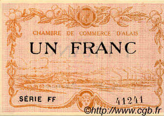 1 Franc FRANCE regionalism and various Alais. Nom Actuel : Alès 1916 JP.004.09 AU+