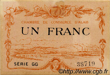 1 Franc FRANCE regionalism and various Alais. Nom Actuel : Alès 1916 JP.004.09 VF - XF