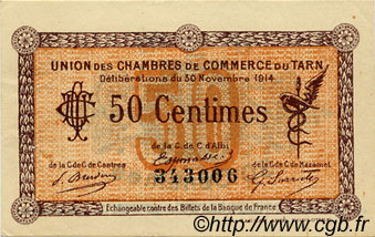 50 Centimes FRANCE regionalismo e varie Albi - Castres - Mazamet 1914 JP.005.01 BB to SPL