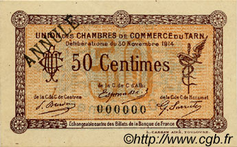 50 Centimes Annulé FRANCE regionalismo y varios Albi - Castres - Mazamet 1914 JP.005.02 SC a FDC