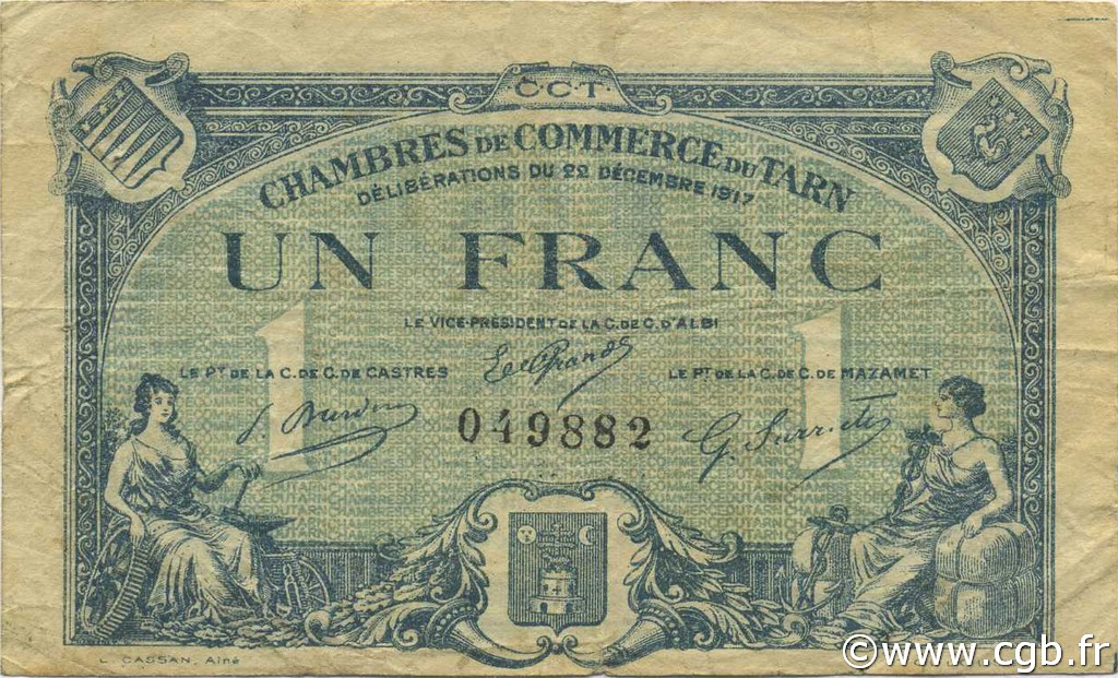 1 Franc FRANCE regionalism and various Albi - Castres - Mazamet 1917 JP.005.13 F