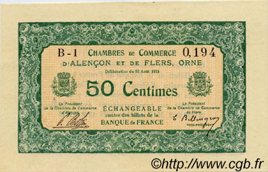 50 Centimes FRANCE Regionalismus und verschiedenen Alencon et Flers 1915 JP.006.03 SS to VZ