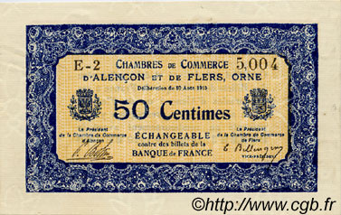 50 Centimes FRANCE regionalism and various Alencon et Flers 1915 JP.006.12 AU+