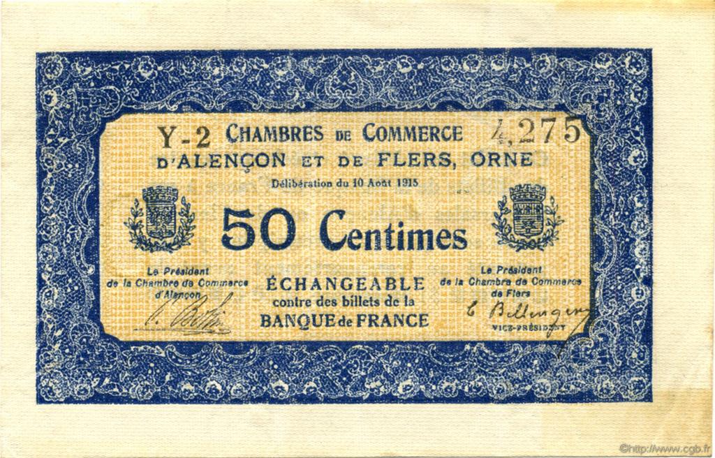 50 Centimes FRANCE regionalism and various Alencon et Flers 1915 JP.006.12 VF - XF