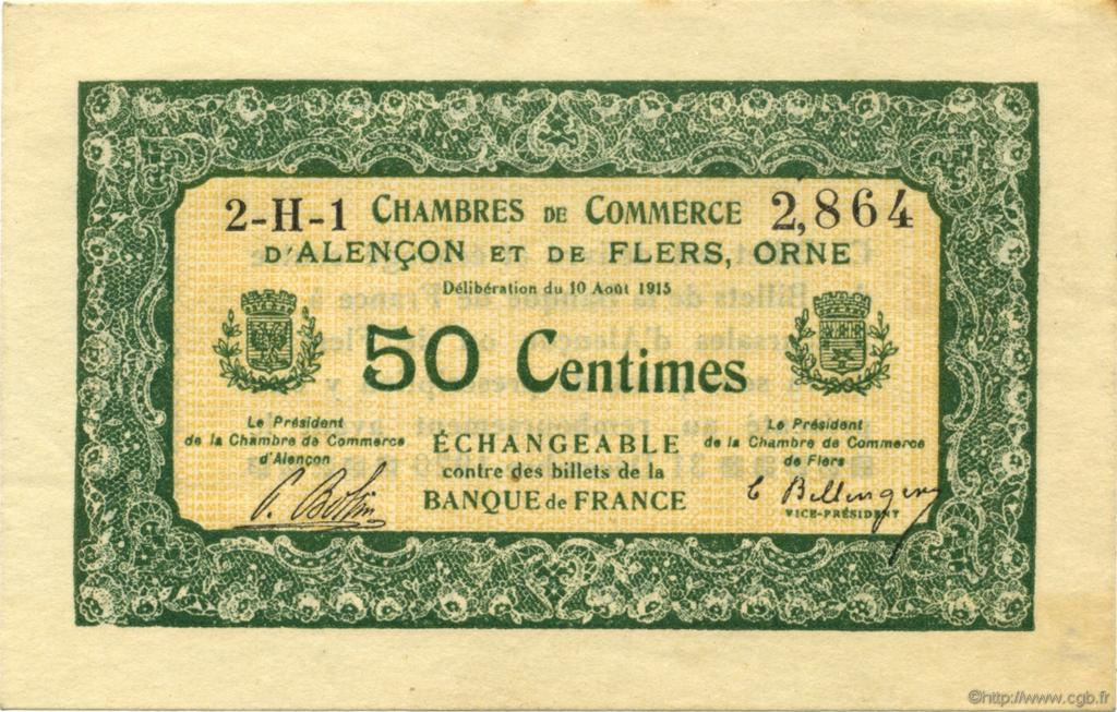 50 Centimes FRANCE regionalismo y varios Alencon et Flers 1915 JP.006.16 SC a FDC