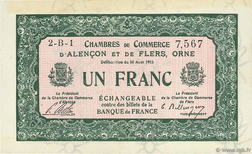 1 Franc FRANCE regionalism and various Alencon et Flers 1915 JP.006.20 VF - XF