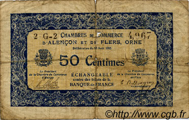 50 Centimes FRANCE regionalism and miscellaneous Alencon et Flers 1915 JP.006.21 F