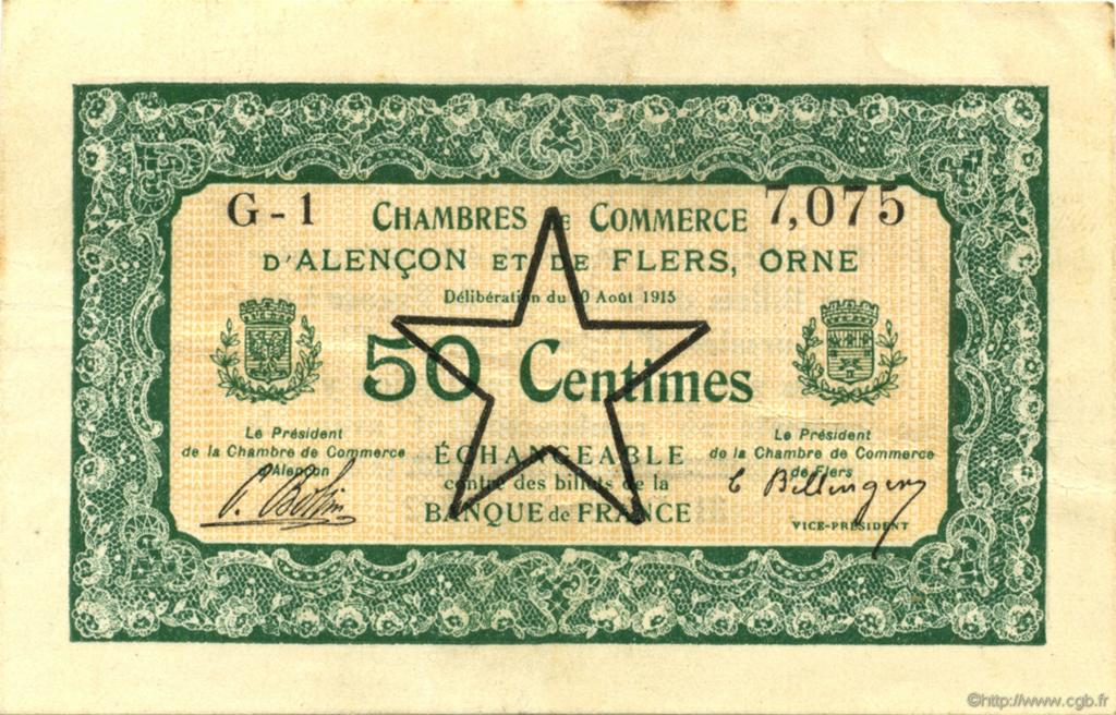 50 Centimes FRANCE regionalism and various Alencon et Flers 1915 JP.006.25 VF - XF