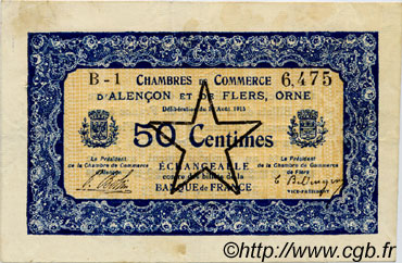 50 Centimes FRANCE Regionalismus und verschiedenen Alencon et Flers 1915 JP.006.29 S