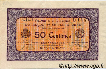 50 Centimes FRANCE regionalismo e varie Alencon et Flers 1915 JP.006.33 BB to SPL