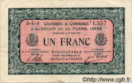 1 Franc FRANCE Regionalismus und verschiedenen Alencon et Flers 1915 JP.006.34 SS to VZ