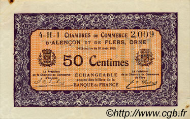 50 Centimes FRANCE regionalism and various Alencon et Flers 1915 JP.006.37 VF - XF