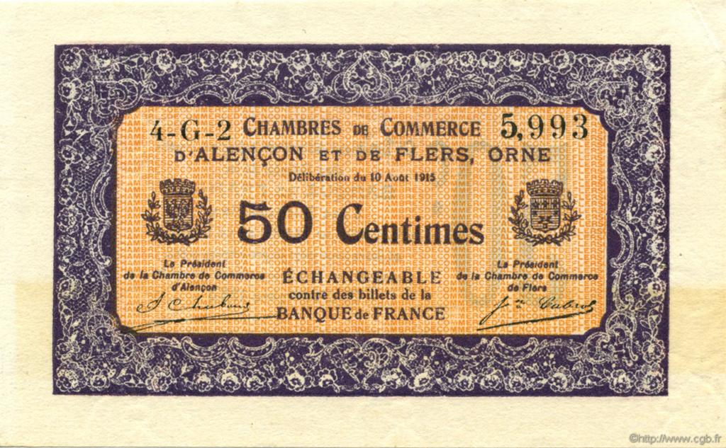 50 Centimes FRANCE regionalism and various Alencon et Flers 1915 JP.006.39 VF - XF