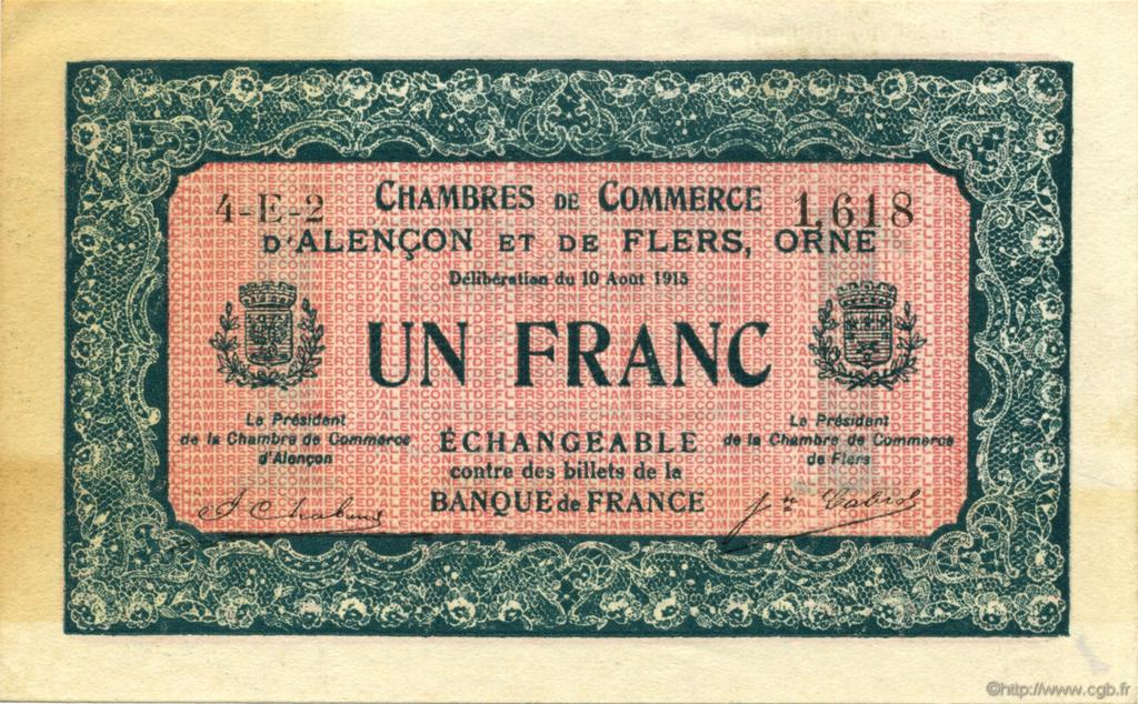 1 Franc FRANCE Regionalismus und verschiedenen Alencon et Flers 1915 JP.006.40 SS to VZ
