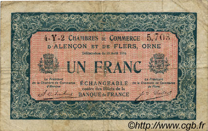 1 Franc FRANCE régionalisme et divers Alencon et Flers 1915 JP.006.40 TB